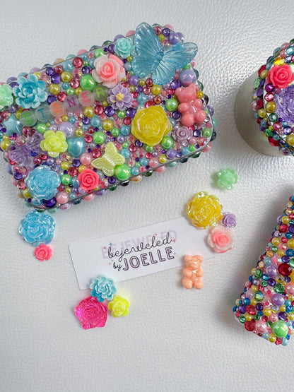 a white table topped with lots of colorful candies