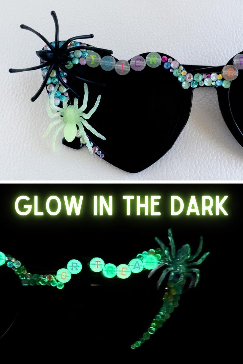 glow in the dark sunglasses with spider on them